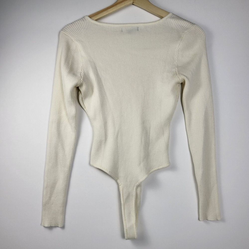 Love Tree Off White Ribbed‎ Long Sleeve Neck Body Suit Size Large Snap Closer - Picture 2 of 8